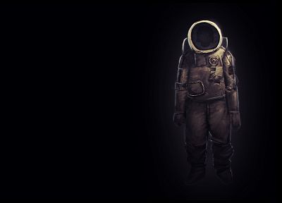 astronauts, space suits, artwork, black background - random desktop wallpaper