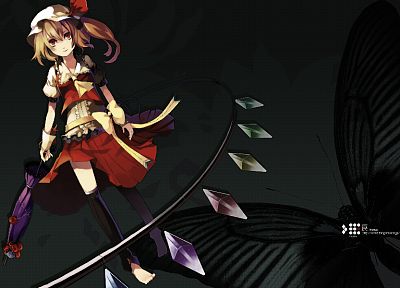 Touhou, dress, vampires, red eyes, umbrellas, Flandre Scarlet, anime girls - duplicate desktop wallpaper