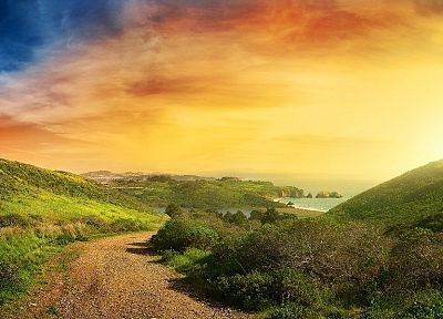 landscapes, nature, coast, hills, skyscapes - desktop wallpaper