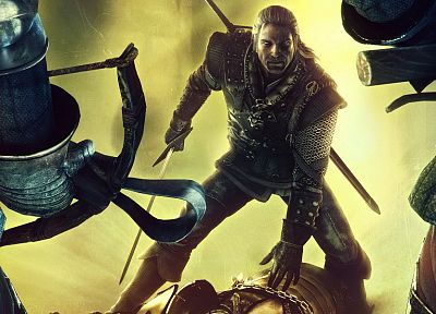 gaming, Geralt of Rivia, chainmail, The Witcher 2: Assassins of Kings, crossbows, gauntlets, swords - random desktop wallpaper