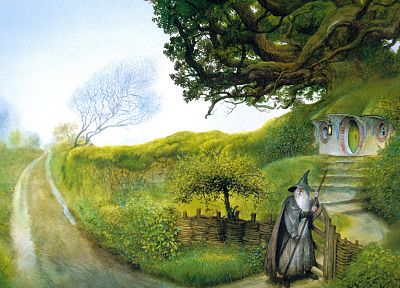 Gandalf, The Lord of the Rings, artwork, John Howe, The Fellowship of the Ring, The Shire, Bag End - related desktop wallpaper