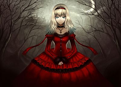 blondes, red, dress, blue eyes, red dress, anime girls - random desktop wallpaper