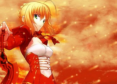 blondes, Fate/Stay Night, green eyes, Saber, Fate/EXTRA, Saber Extra, Fate series - duplicate desktop wallpaper