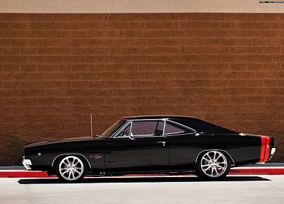 cars, muscle cars, 1969, vehicles, Dodge Charger R/T, brick wall, black cars - random desktop wallpaper