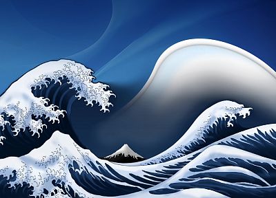 waves, digital art, artwork, The Great Wave off Kanagawa - random desktop wallpaper