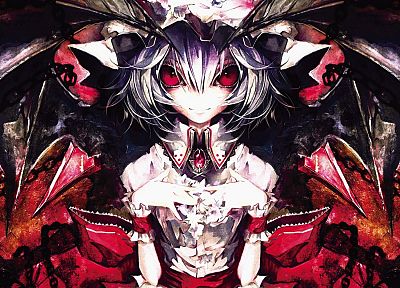 Touhou, wings, vampires, red eyes, Remilia Scarlet, games, Banpai Akira - random desktop wallpaper
