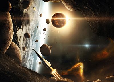 outer space, planets, spaceships, asteroids, vehicles - desktop wallpaper