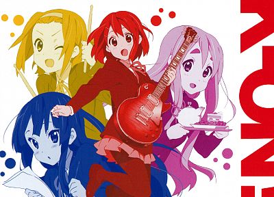 K-ON!, tea, Hirasawa Yui, guitars, Akiyama Mio, Tainaka Ritsu, Kotobuki Tsumugi - duplicate desktop wallpaper