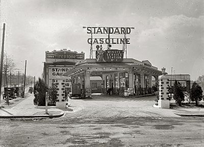 vintage, USA, gas, monochrome, historic, gas station - related desktop wallpaper