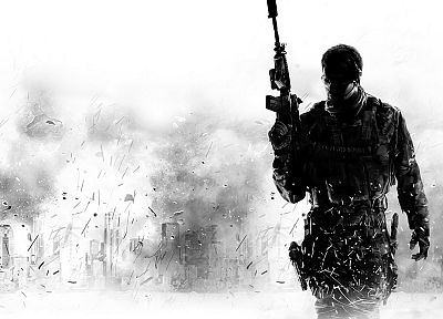 video games, guns, Call of Duty, monochrome, greyscale, Call of Duty: Modern Warfare 3 - duplicate desktop wallpaper
