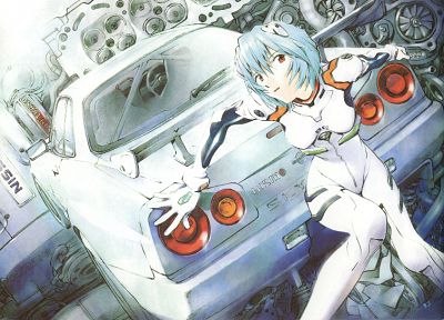 Ayanami Rei, Neon Genesis Evangelion, Nissan, back view, vehicles, spec v, NISMO, Nissan Skyline R34 GT-R - related desktop wallpaper