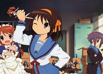 school uniforms, The Melancholy of Haruhi Suzumiya, anime girls, sailor uniforms - random desktop wallpaper
