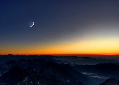 sunset, landscapes, horizon, Moon - related desktop wallpaper