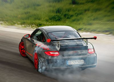 cars, drifting cars, vehicles, Porsche 911 GT3, Porsche 911 GT3 RS, drift, rear angle view - random desktop wallpaper