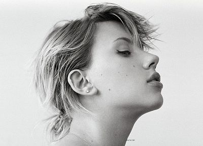 women, Scarlett Johansson, actress, grayscale, monochrome, simple background, faces - desktop wallpaper