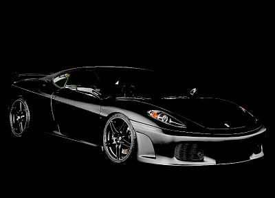 black, dark, cars, Ferrari, vehicles, Ferrari F430, black background, black cars, front angle view - desktop wallpaper