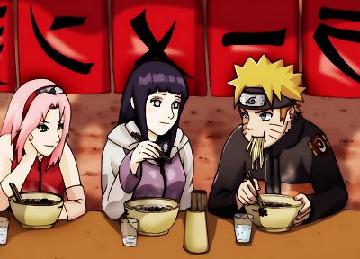 Haruno Sakura, Naruto: Shippuden, Hyuuga Hinata, artwork, Ichiraku, Uzumaki Naruto, Ramen - random desktop wallpaper