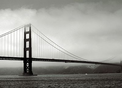 bridges, Golden Gate Bridge, San Francisco, grayscale - desktop wallpaper