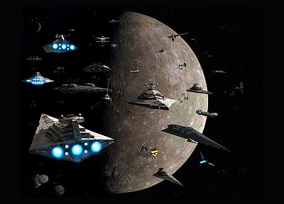 Star Wars, planets, vehicles, Tie fighters, Star Destroyer, The Empire, battleships - desktop wallpaper