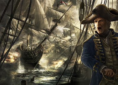 war, ships, artwork, sea battle - random desktop wallpaper
