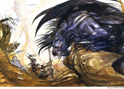 wings, horns, artwork, Final Fantasy II, Yoshitaka Amano - desktop wallpaper