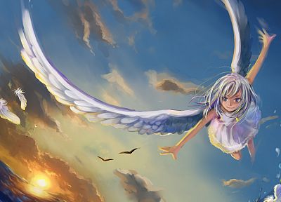 wings, flying, anime, anime girls - desktop wallpaper
