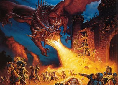 wings, castles, dragons, fire, fantasy art, artwork, Todd Lockwood - related desktop wallpaper