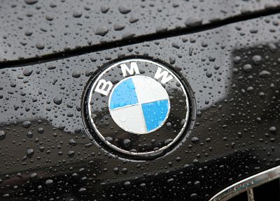 BMW, cars, water drops, logos - desktop wallpaper