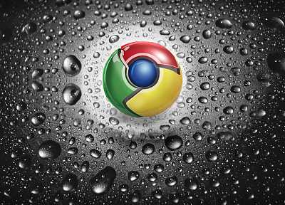 Google, water drops, logos, Google Chrome - random desktop wallpaper