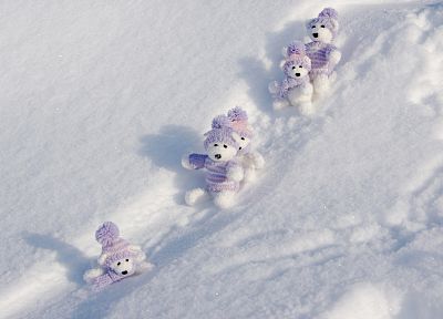 winter, snow, teddy bears - desktop wallpaper
