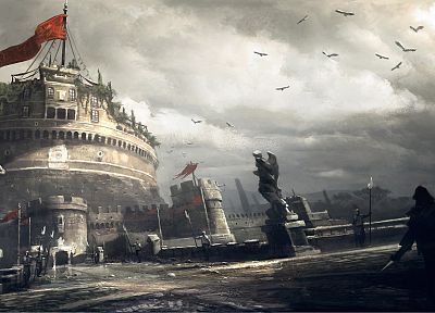 video games, Assassins Creed, cityscapes, Assassins Creed Brotherhood, artwork, Roma, Mausoleum of Hadrian - random desktop wallpaper