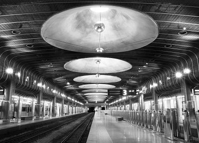 train stations, grayscale - desktop wallpaper