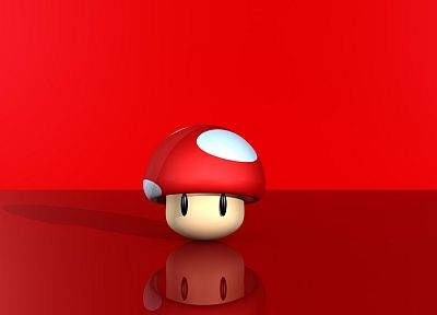 Nintendo, red, Mario Bros, mushrooms, simple background, red background - desktop wallpaper