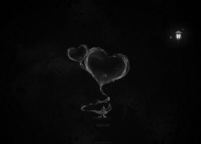 abstract, black, minimalistic, lamps, magic, hearts, black background - random desktop wallpaper
