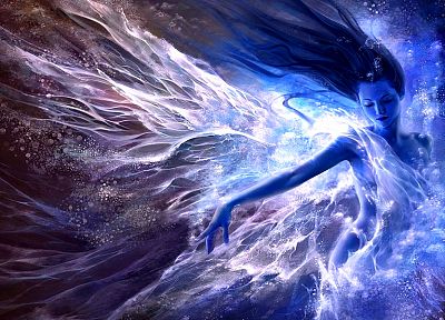 women, water, blue, fantasy art, artwork, effects - random desktop wallpaper