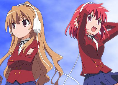 headphones, school uniforms, Aisaka Taiga, Kushieda Minori, Toradora, anime - duplicate desktop wallpaper