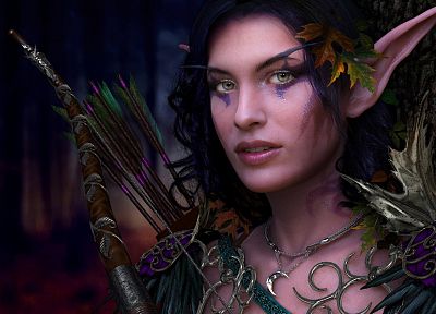 World of Warcraft, elves, archery, photo manipulation - desktop wallpaper