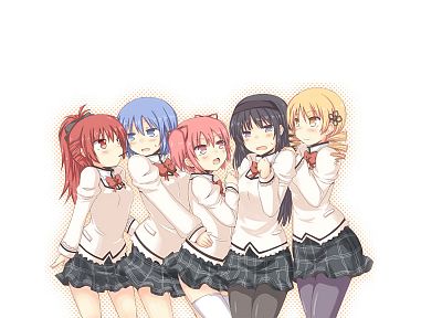Mahou Shoujo Madoka Magica, Miki Sayaka, Sakura Kyouko, Tomoe Mami, Kaname Madoka, anime, Akemi Homura, simple background, anime girls - random desktop wallpaper