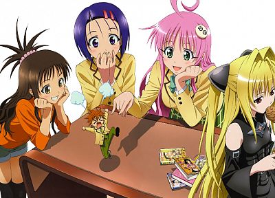 To Love Ru, Golden Darkness, Sairenji Haruna, Lala Satalin Deviluke, Yuuki Mikan, Yuuki Rito, anime girls - desktop wallpaper