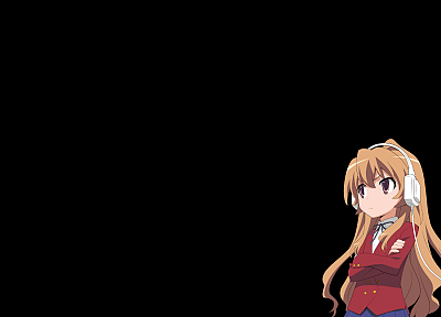 headphones, school uniforms, Aisaka Taiga, Toradora, anime, simple, black background - desktop wallpaper
