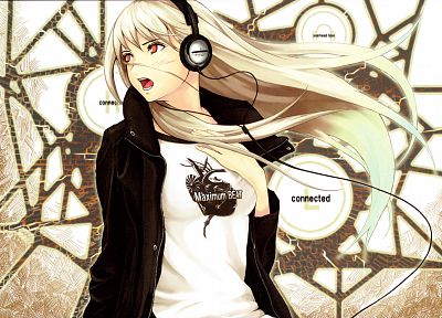 headphones, blondes, long hair, red eyes, anime girls - related desktop wallpaper