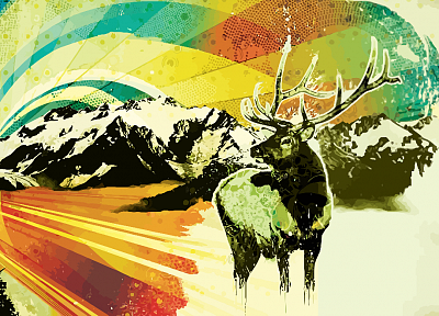 mountains, deer - random desktop wallpaper