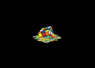 minimalistic, melting, Rubiks Cube, black background - duplicate desktop wallpaper