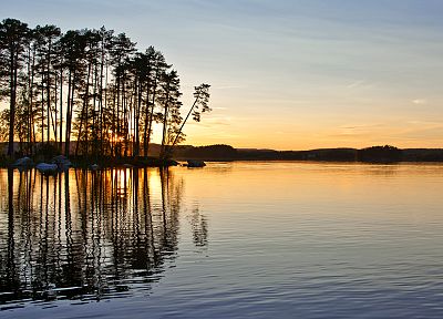 water, sunset, landscapes, nature, trees, lakes, reflections - related desktop wallpaper