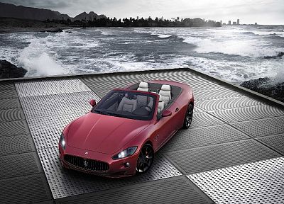 water, coast, cars, Maserati, vehicles, convertible - random desktop wallpaper