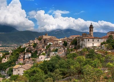 mountains, clouds, Italian, Italy, villages - desktop wallpaper