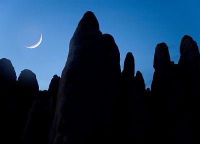 mountains, night, Moon, Arches National Park, Utah, rock formations - random desktop wallpaper