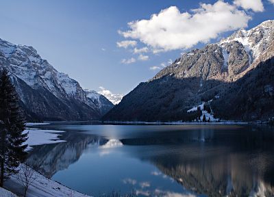 mountains, clouds, snow, lakes, reflections - related desktop wallpaper