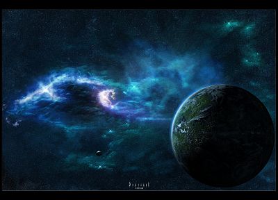 blue, outer space, stars, planets, Earth, nebulae, moons - random desktop wallpaper
