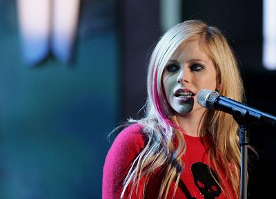 blondes, women, Avril Lavigne, singers, microphones - desktop wallpaper